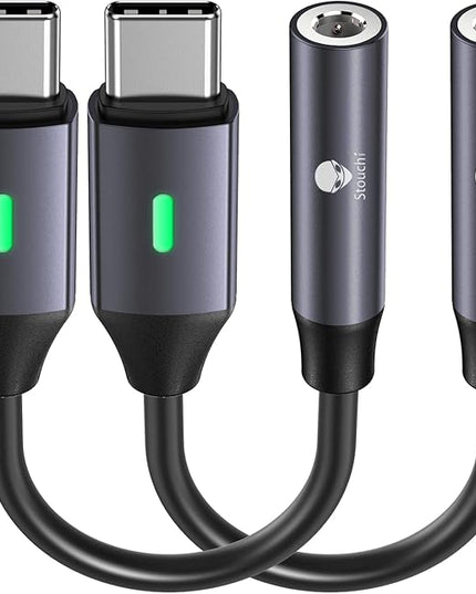 Stouchi USB C to 3.5mm Dongle Adapter (2 Packs), Type C Headphone Audio Jack Cable Cord Hi-Fi DAC Chip for iPhone 15 Pixel 9/8 /7,iPad mini 6/ Air 5th, Galaxy S22 S21 Plus Ultra Z Flip Note 20 -Grey