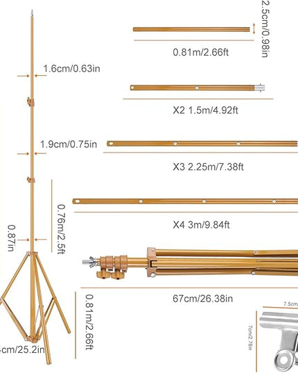 iMounTEK Backdrop Stand for Parties, Banner Stand Photographic Studio Photo Backgrounds 10ft Adjustable Photo Backdrop Stand Kits with a Carrying Bag Photo Backdrop Stand for Birthday/Wedding(Gold)