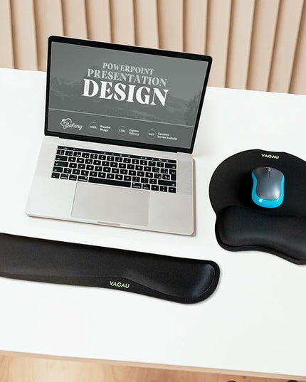 VAGAU Premium Keyboard Wrist Rest and Mouse Pad Wrist Support, Ergonomic Memory Foam Set for Office, Laptop, Mac, Computer and Gaming, Comfortable Typing &Wrist Pain Relief (2 Pack)
