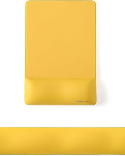 UnivoColors Design-Wave Set of Keyboad Wrist Rest & Mouce Pad,Artificial Sheepskin+Memory Foam+Ergonomic+Anti-Slip Gel, Resilience Support During Work and Gaming,Keyboard Accessory,Yellow