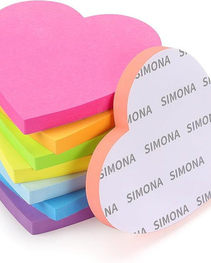 SIMONA Heart Shape Sticky Notes 8 Color Bright Colorful Sticky Pad 75 Sheets/Pad Self-Sticky Note Pads
