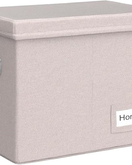 PRANDOM File Organizer Box - Set of 1 Collapsible Decorative Linen Filing Storage Hanging File Folders with Lids Office Cabinet Letter Size Light Grey (14x9.3x10.8 inch)