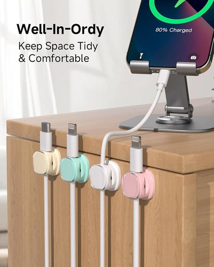 Magnetic Cable Clips, Adjustable Cord Holder Management, Adhesive Wire Keeper Organizer for Home Office Desk Phone PC Car Wall Desktop Nightstand Appliance (9-PCS White_Purple_Cyan_Apricot)
