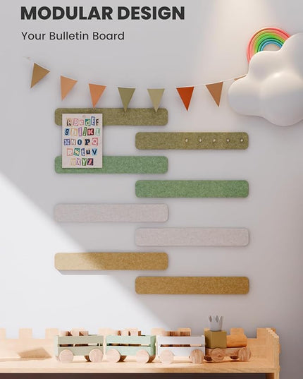 Cork Board Alternative Felt Strip Board 8-Pack 13"x2", Office Pin Board with 50 Push Pins, Adhesive Install for Bedroom Door & Home Office(Olive Grove)