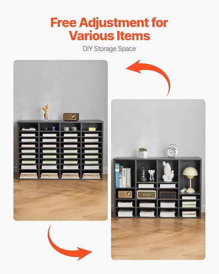 VEVOR Literature Organizer, 36 Compartments Office Mailbox with Adjustable Shelves, Wooden Mailbox Sorter Medium Density Fiberboard Office Home Classroom Storage for Files, Documents, Papers, Grey