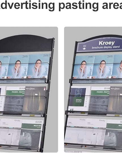 floor magazine rack brochure display stand for offices and public reception area，literature rack with 4 Universal wheels (59"×27"×14")