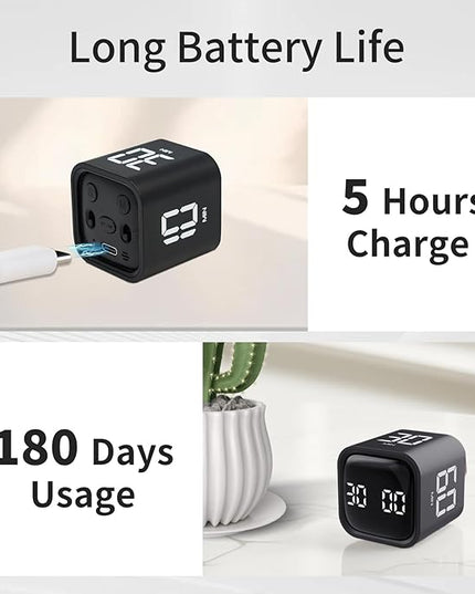 Productivity Timer Flip Gravity Sensor Cube Timer Countdown & Countup,Mute & Vibrate & Sound，5/10/30/60min & Custom Timing, Perfect for ADHD,Work,Learning,Kitchen Cooking (2 Black)