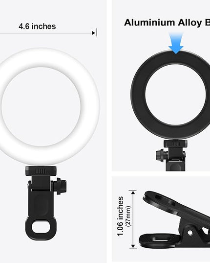 Clip-on Ring Light for Laptop Computer, Universal Phone/Tablet/Webcam Mount - Portable LED Light for Zoom Meetings, Live Streaming, Content Creation/Video Recording/TikTok