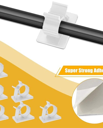 Viaky 30pcs Self-Adhesive Cable Clips-Reusable Adjustable Nylon Bracket Automobile, Indoor and Outdoor Desk Wall Wiring Wire Fixing Management Suitable for Cable Width 0.3''(White)