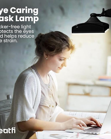 Neatfi LED Desk Lamp, 3,500 Lumens, 3 Light Modes, Dimmable, 45W, Touch Control, 26 Inch Wide Metal Shade, 540 SMD LEDs, Directional Lighting, Eye Caring Task Lamp (CCT with Clamp, Black)