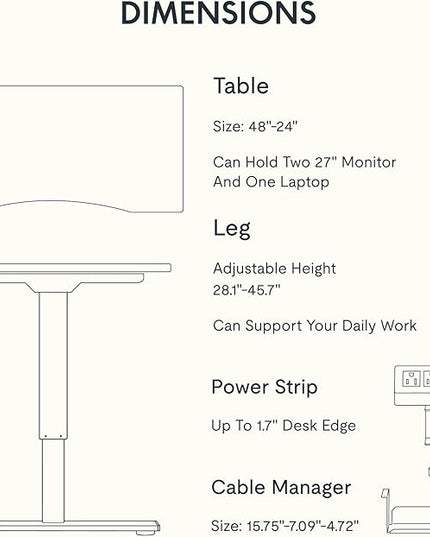 FLEXISPOT EN2 Whole-Piece Bamboo Standing Desk with Clamp Power Strip, 48 x 24'' Electric Stand Up Height Adjustable Desk with Cable Management (Black Frame + 48" Bamboo Top, 2 Packages)