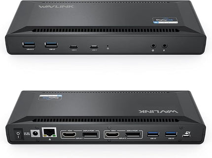 WAVLINK DisplayLink Laptop Docking Station - Dual Monitors 5K/4K@60Hz, 100W Charging - Thunderbolt 4/3, USB-C/A - M1 M2 Mac, Windows, Chrome, Ubuntu - 2HDMI, 2DP, 6 USB Ports, 130W Power, LAN, Audio