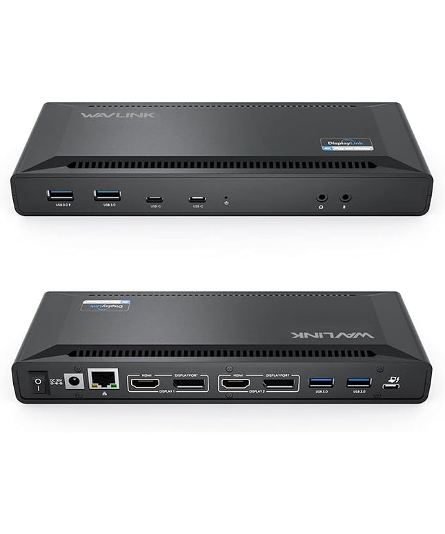 WAVLINK DisplayLink Laptop Docking Station - Dual Monitors 5K/4K@60Hz, 100W Charging - Thunderbolt 4/3, USB-C/A - M1 M2 Mac, Windows, Chrome, Ubuntu - 2HDMI, 2DP, 6 USB Ports, 130W Power, LAN, Audio