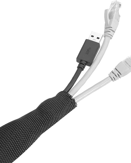 MECCANIXITY Braided Cable Sleeves Heat Shrinkable Fabric Sleeving, 2" 26ft Black 2:1 Ratio Heat Shrinkable Cord Protector for Harness Cable, Network Cable Protection, Cable Management