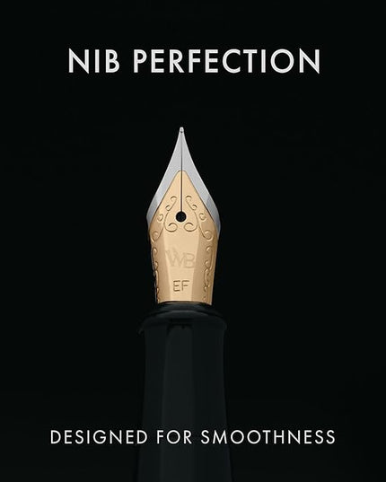 Wordsworth & Black Fountain Pen Set, 18K Gilded Extra Fine Nib, Includes 24 Pack Ink Cartridges, Ink Refill Converter & Gift Pouch, Gold Finish, Calligraphy, [Silver Gold], Perfect for Men & Women