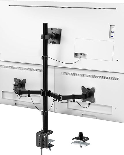 PUTORSEN Triple Monitor Mount for Up to 49" Ultrawide and 32" Monitors per Side Arm, Extra Tall 3 Monitor Desk Mount Holds up to 44 lbs, VESA 75/100 mm
