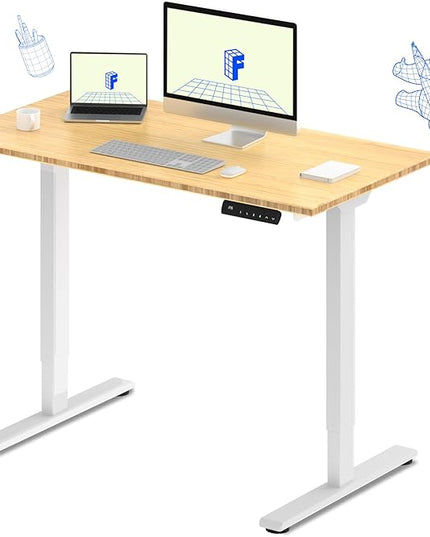 FLEXISPOT E3 Bamboo Dual Motor Electric Standing Desk 48 x 24 Sit Stand Up Desk, Holds 220 lbs, Adjustable Height w/ Memory Presets, Solid Bamboo Desktop & White Frame, Ships in 2 Boxes