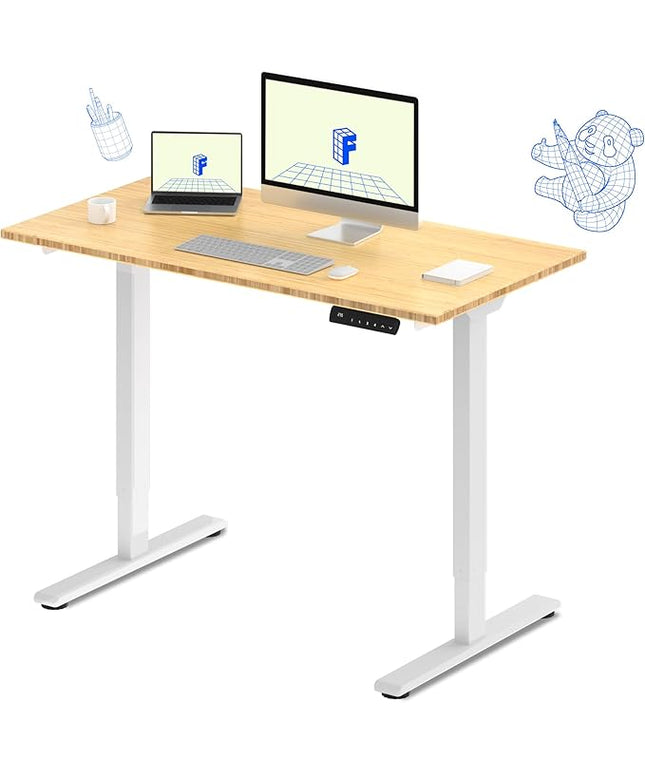 FLEXISPOT E3 Bamboo Dual Motor Electric Standing Desk 48 x 24 Sit Stand Up Desk, Holds 220 lbs, Adjustable Height w/ Memory Presets, Solid Bamboo Desktop & White Frame, Ships in 2 Boxes