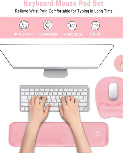 Memory Foam Set Wrist Rest Pad & Mouse Wrist Rest Support,Ergonomic Design for Office,Home,Laptop,Desktop Computer,Gaming Keyboard - Pink