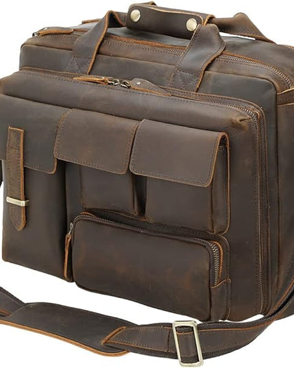 TIDING Full Grain Leather Briefcase For Men 17 Inch Laptop Case Business Travel Office Messenger Shoulder Bag