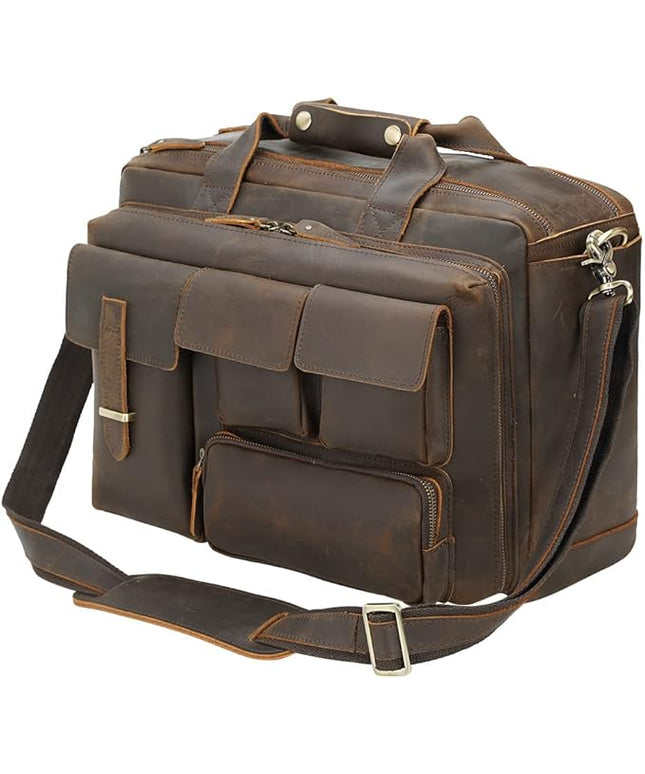 TIDING Full Grain Leather Briefcase For Men 17 Inch Laptop Case Business Travel Office Messenger Shoulder Bag