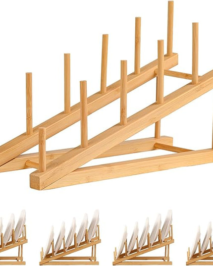 5 Pack Plate Stands for Display,Wooden Multi Plate Holder Cabinet Organizer, 5-Tier Craft Show Vendor Counter Display Rack for Tabletop Book, Art Prints, and Platter