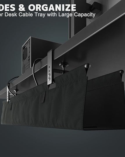 No Drill Under Desk Cable Management Tray - 36" Clamp/Screw Desk Cord Management, Premium Fabric Cable Racyway for Office & Home