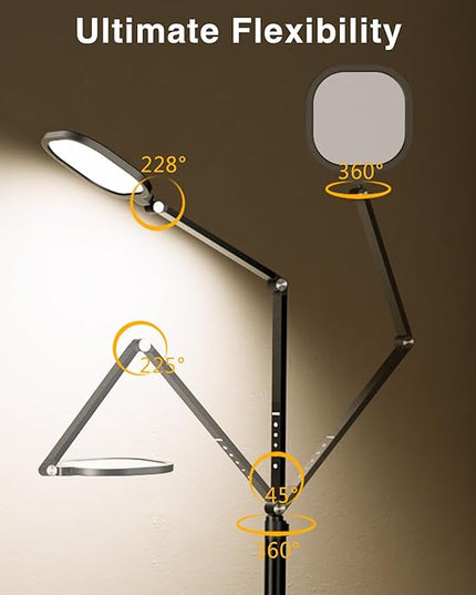 Ring Light with Stand, 15W Dimmable Zoom Lighting for Computer, Home Office, Reading, Video Calls, 66 Inches Floor Lamp with Flexible Swing Arm, AC Plug, Remote, Memory & Timer CRI >95