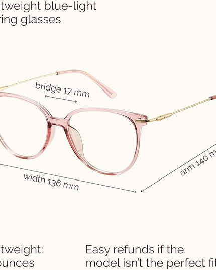 Gaoye Blue Light Blocking Glasses - Trending Round TR90 Frames, Metal Arms, UV400 Protection - Matching Soft Case