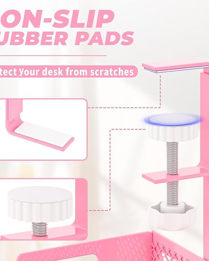 Under Desk Cable Management Tray, 15.7'' No Drill Steel Desk Cable Organizers, Wire Management Tray Cable Management Rack (1 Pack-Pink)