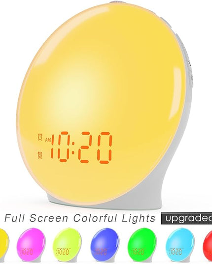 Wake Up Light Sunrise Alarm Clock for Kids, Heavy Sleepers, Bedroom, with Sunrise Simulation, Sleep Aid, Dual Alarms, FM Radio, Snooze, Nightlight, Daylight, 7 Colors, 7 Natural Sounds, Ideal for Gift