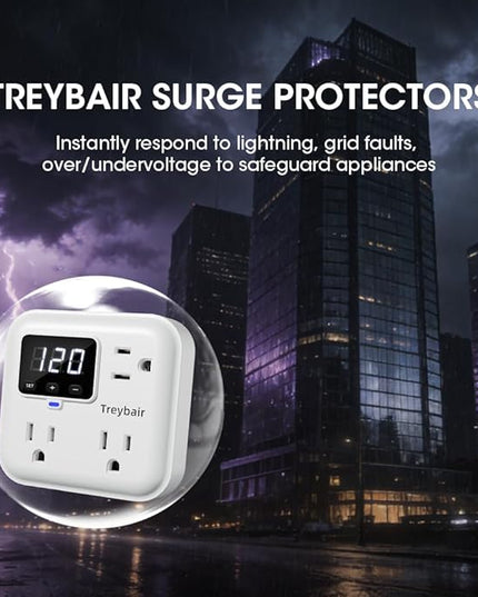 Surge Protectors 3-Outlet LED Display Power Strip with Voltage Protector, 80V-140V Refrigerator Surge Protector for TV Computer,Wall Mount,1800J,3 Pack