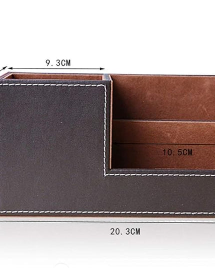 KINGFOM Desk Organizer Office Supplies Caddy Pu Leather Multi-function Storage Box Pen/Pencil,Cell phone, Business Name Cards Remote Control Holder Black