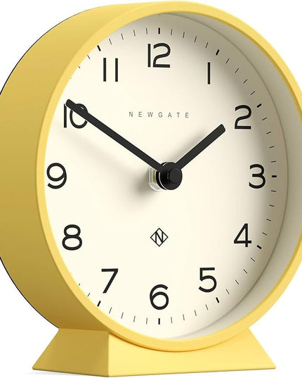 NEWGATE® M Mantel Echo Desk Clock | Modern Round Design | Yellow | Easy to Read Numbers | Contemporary Style for Desk, Table, Shelf or Bedside