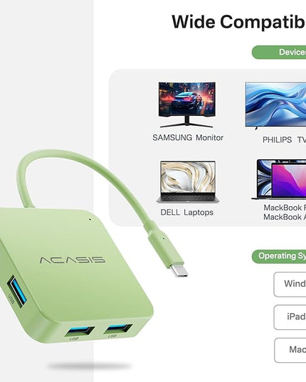 USB C Hub, Multiport Adapter with 4K@60 HDMI, 100W Power Delivery, 3 USB A+1 USB-C 3.1 Data Port, USB to HDMI Adapter for MacBook, Dell, Lenovo, Surface, iPad PRO, XPS (Green)
