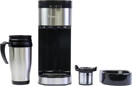 Kenmore Single Serve Coffee Maker – 6–14 Oz Brew Sizes, Compatible with Keurig K‑Cup Pods & Ground Coffee, One Cup Brewer, Travel Mug Friendly, Auto Shut‑Off, Hot & Iced Machine à café, White