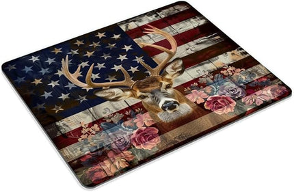 Square Mouse Pad Majestic Deer Wreath and National Flag-8,Gaming Mouse Pads for Desk,Soft Computer Waterproof Non-Slip Mouse Mat