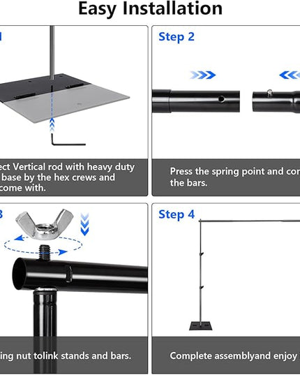Pipe and Drape Photography Backdrop Stand Kit Adjustable Photo Background Stand 10ft x 6.5ft with Metal Base for Parties Weddings Birthday Party Events Photo booth