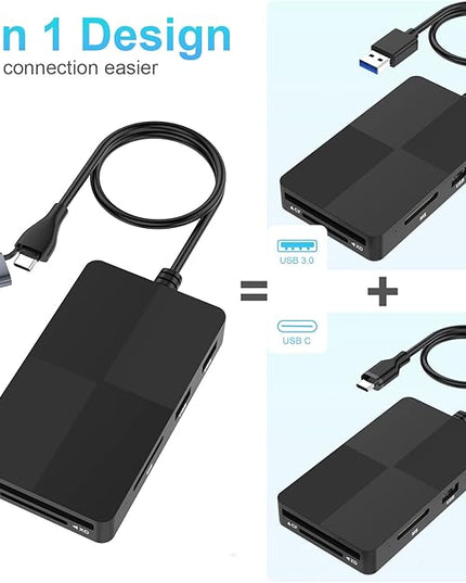 Memory Stick Pro Duo Adapter, USB C + USB 3.0 Multi Card Reader for MS/SD/TF/XD/CF/, 8 in 1 Memory Card Reader (USB A + USB C)