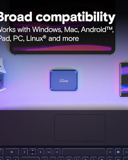 Crucial X10 8TB Portable SSD, Up to 2,100MB/s, USB 3.2 USB-C, External Solid State Drive, Compatible with Windows, Mac & Android, Durable Storage for Games, Photos & Files, Blue - CT8000X10SSD9-02
