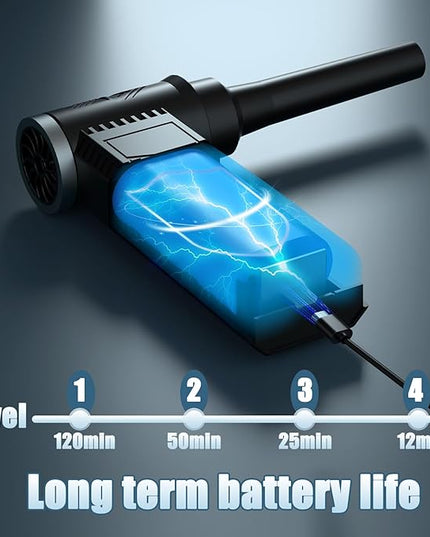Cordless Electric Air Duster: 120,000 RPM High-Speed 4-Speed Adjustable Blower, Rechargeable Battery-Powered Dust Cleaner for PC Keyboards, Electronics, Cars & Outdoor Use (deep Black)