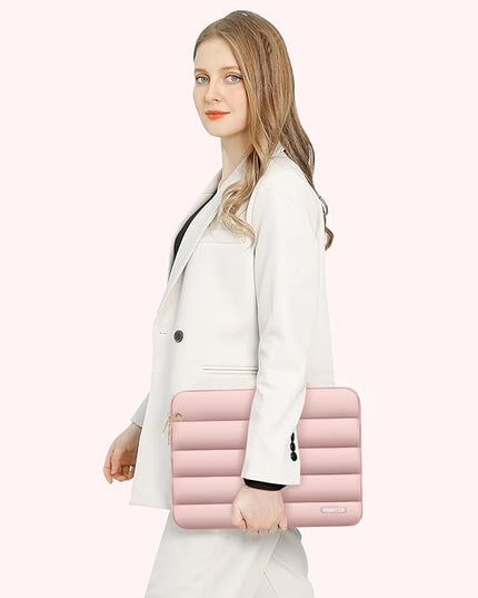 MOSISO 15-15.6 inch Laptop Case, 16 inch Puffy Laptop Sleeve Compatible with MacBook Pro 16, HP Dell ASUS Acer Toshiba Lenovo Notebook Computer, Polyester Horizontal Bag with Small Case, Pink