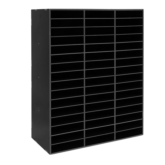 Dorfury 48 Slot Mail Sorter Organizer, Wood Literature Organizer Student Mailbox for Classroom, Desktop File Paper Storage Rack for Office Home School - 31.5" L×12”W×37.8“H (Black, 48-Compartment)