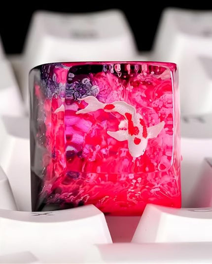 Kohaku Koi Artisan Keycap Vibrant Pink Ocean Coral Reef R1 SA Profile Custom Keycaps 1U ESC Handmade Gaming Resin Key Cap Cherry MX Switch Compatible Mechanical Keyboard Koi Lover Gift