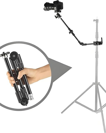 24.8in 3-Section Adjustable Friction Power Articulating Magic Arm, Overhead Camera Mount Bracket with 1/4" Screw, 3/8" Thread Hole and 5/8” Stud for Camera, LCD Monitor/LED Lights