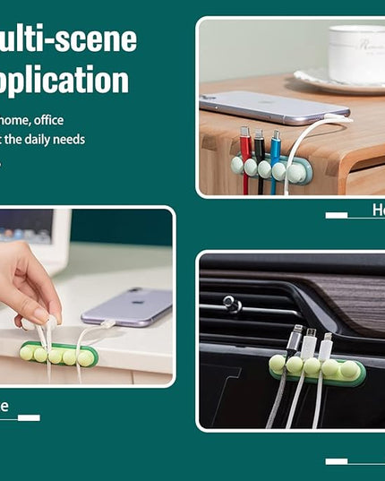Cute Pea Cable Clips, USB Cable Organizer, Charging Cord Holder, Wire Management for Car Office Desk Workbench Bedroom Bedside Nightstand (3-Pack)