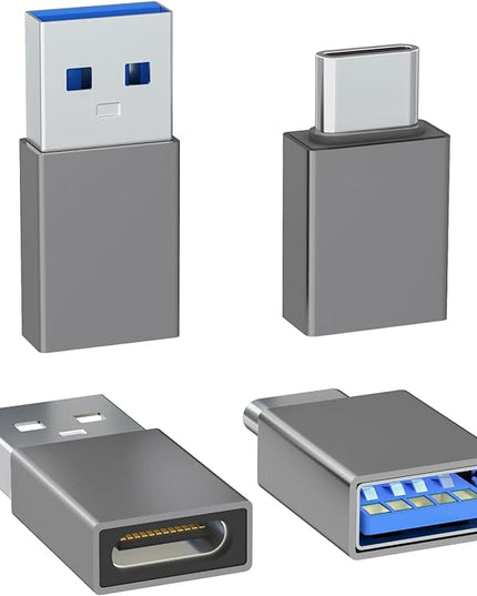 4-Pack USB C to USB Adapters, with 2 Type C Female to A Male Converters & 2 USB C Male to USB Female Connectors, Compatible with Apple Watch, iPhone 15 Pro Max 14 13 12, AirPods, Ultra 8 9 - Gray