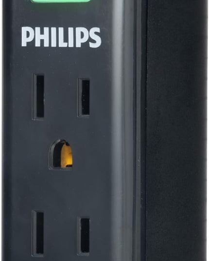 Philips 3-Outlet Grounded Extension Cord, 8 Ft Indoor with Surge Protection, Flat Plug Surge Protector Power Strip, 300 Joules, UL Listed, Black, SPC3434BB/37