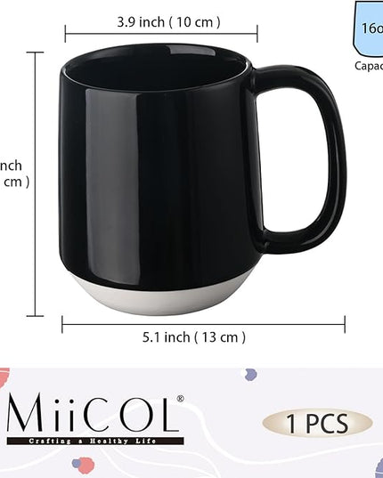 Miicol Ceramic Coffee Mug, 16 oz Large Coffee Cup, Tea Mug with Handle, Flat Bottom Mug for Men, Women, Office, Microwave and Dishwasher Safe, Multi-Color, Panda Black