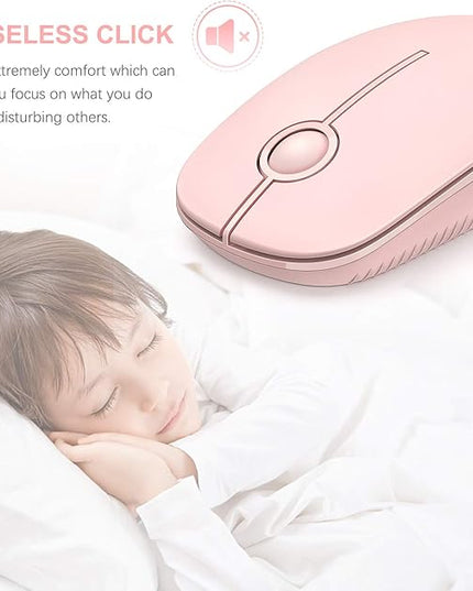 VssoPlor Wireless Mouse, 2.4G Slim Portable Computer Laptop Mouse with Nano Receiver Quiet Silent Optical Mice for Notebook, PC, Laptop, Computer-Pure Pink